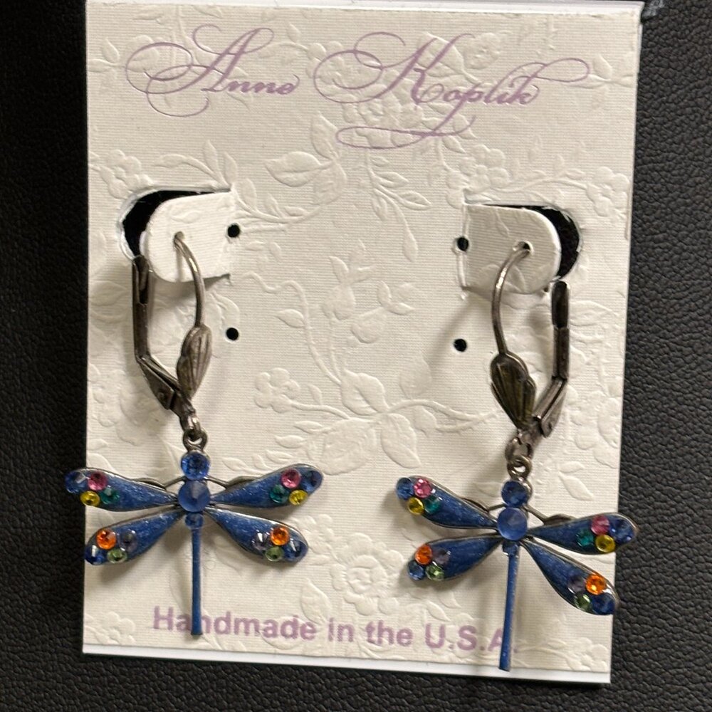Crystal Dragonfly Charm Earrings with leverback earwires